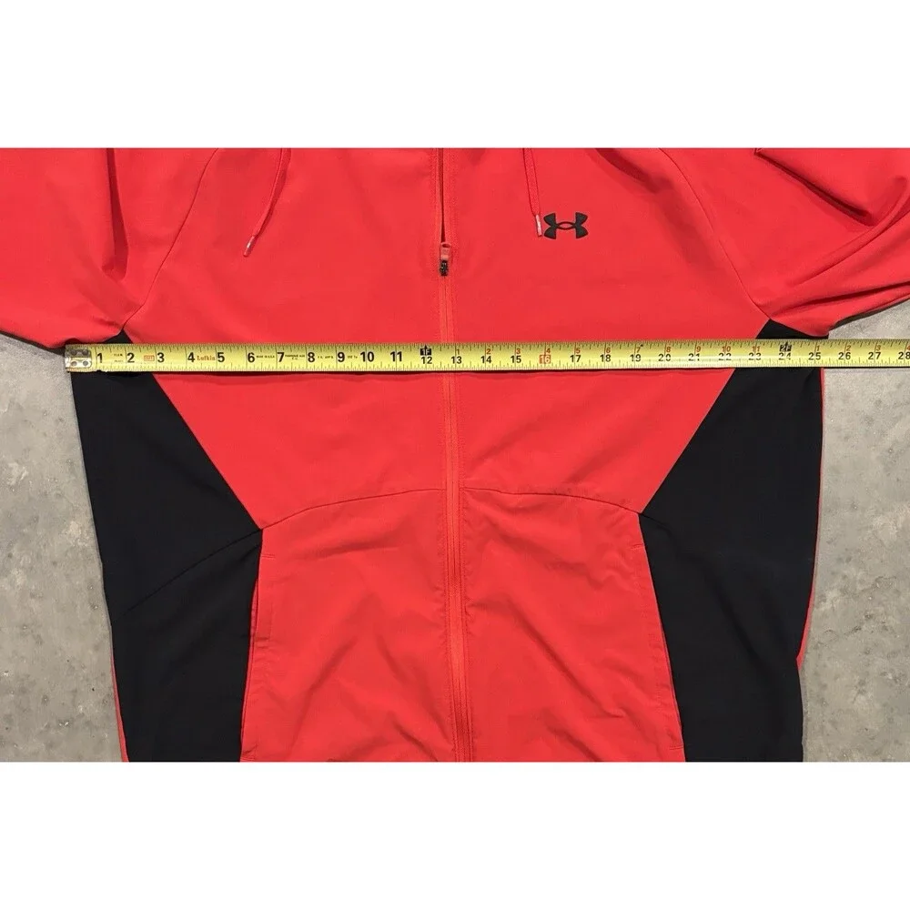 Under Armour Hooded Windbreaker Jacket Men's XL Loose Red Black Full Zip
